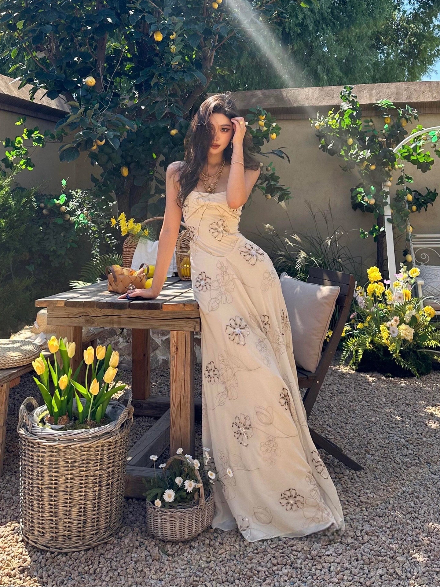 Spaghetti Strap  A Line Flora Formal Dress A Line Summer Wedding Guest Dress  L78