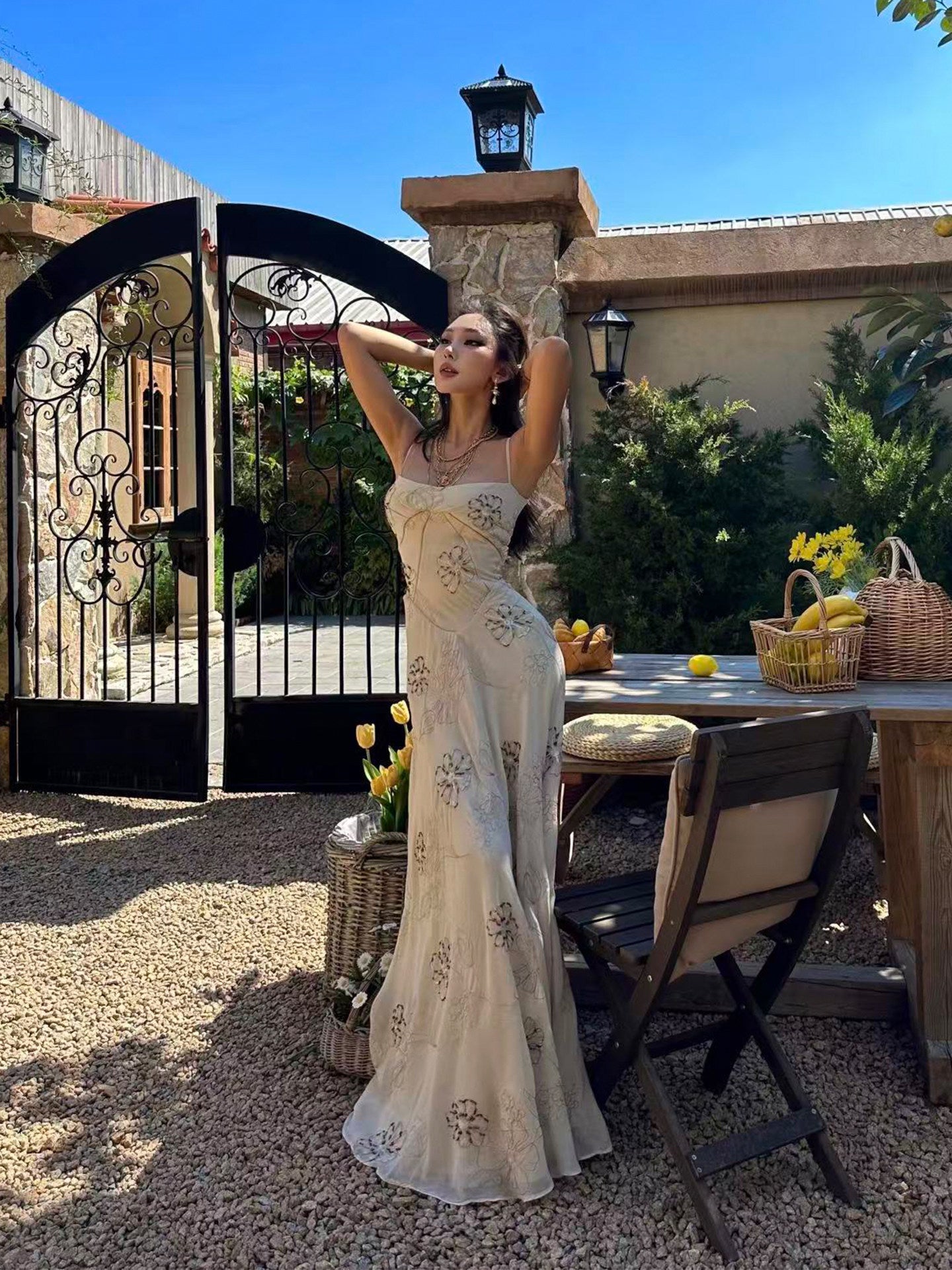Spaghetti Strap  A Line Flora Formal Dress A Line Summer Wedding Guest Dress  L78
