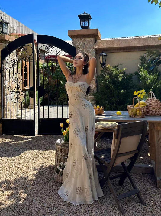 Spaghetti Strap  A Line Flora Formal Dress A Line Summer Wedding Guest Dress  L78