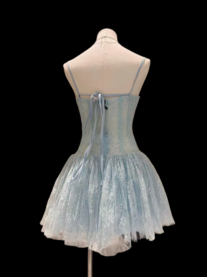 Spaghetti Strap A Line Lace Birthday Dress Short Homecoming Dress  P1471