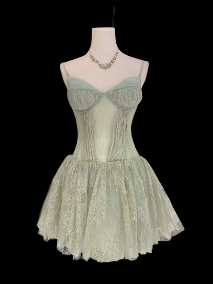 Spaghetti Strap A Line Lace Birthday Dress Short Homecoming Dress  P1471