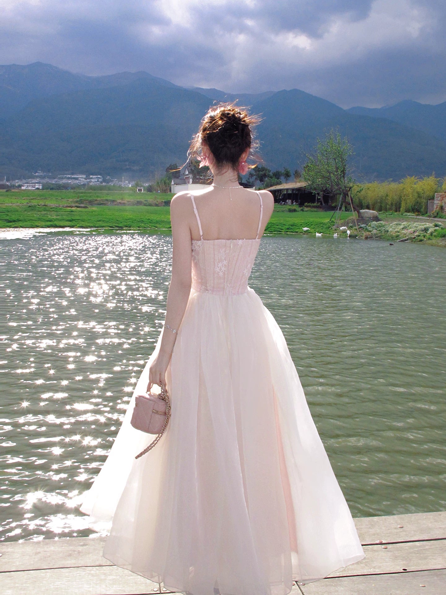 Spaghetti Strap A Line Organza Prom Dress Formal Evening Dress  L101