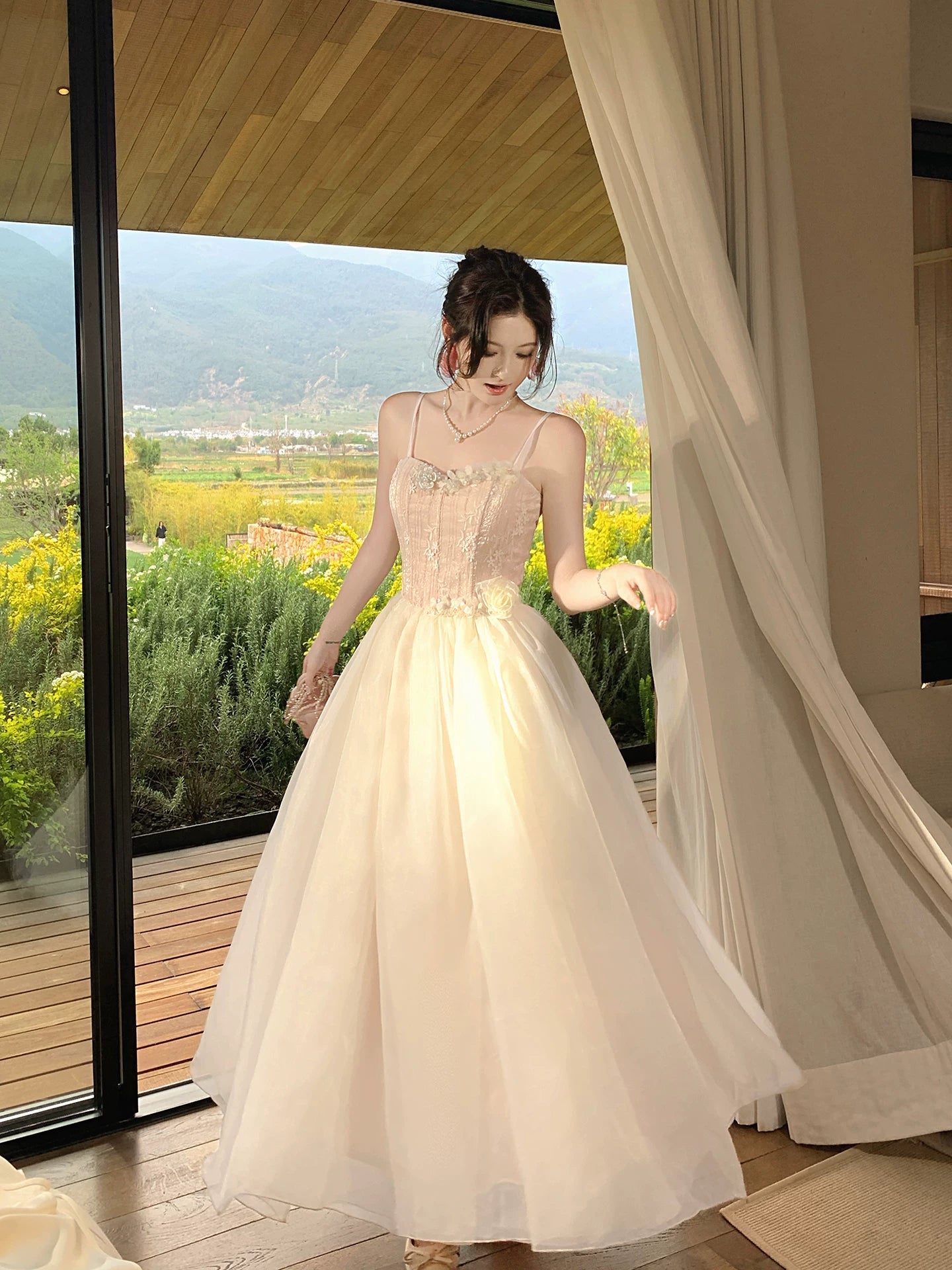 Spaghetti Strap A Line Organza Prom Dress Formal Evening Dress  L101