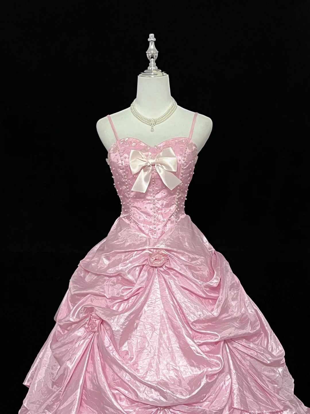 Spaghetti Strap A Line Pink Prom Dress Layered Sweet 16 Birthday Dress  P1170