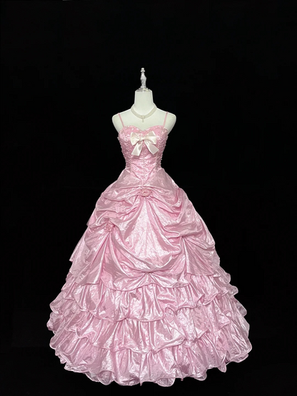 Spaghetti Strap A Line Pink Prom Dress Layered Sweet 16 Birthday Dress  P1170