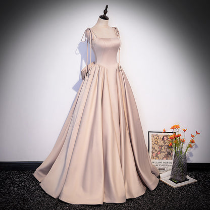 Spaghetti Strap A Line Pink Satin Prom Dress Sweet Birthday Dress with Bow  P1239