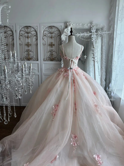 Spaghetti Strap Ball Gown Sweet 16 Birthday Dress With 3d Flowers  P1375