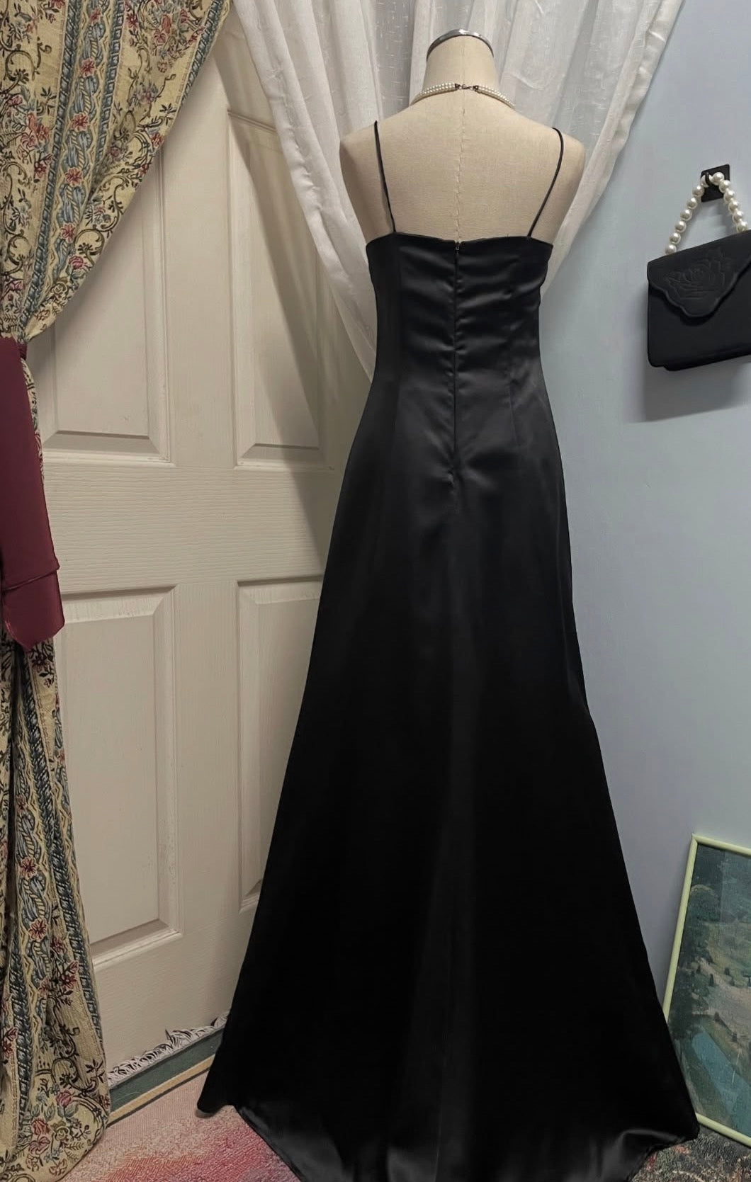 Spaghetti Strap Black A Line Prom Dress Vintage Formal Dress  P1058