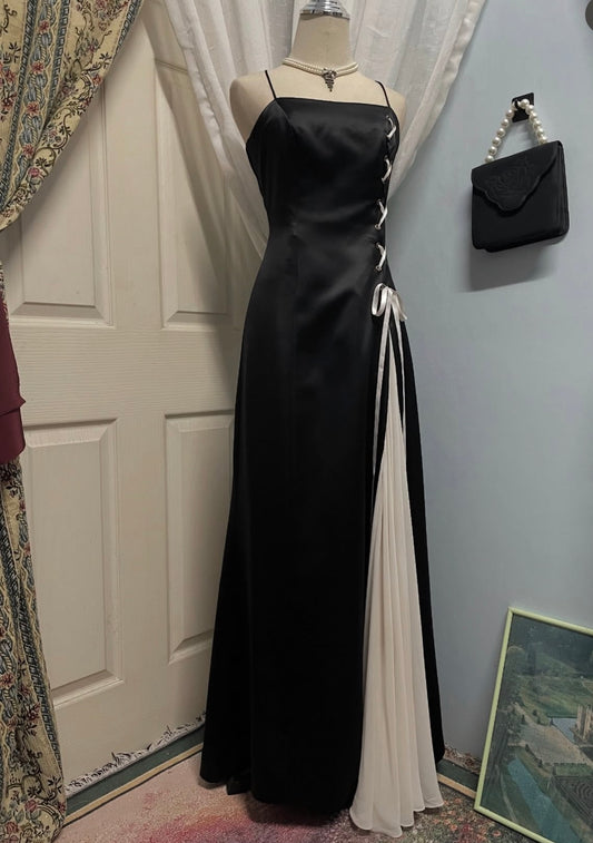 Spaghetti Strap Black A Line Prom Dress Vintage Formal Dress  P1058