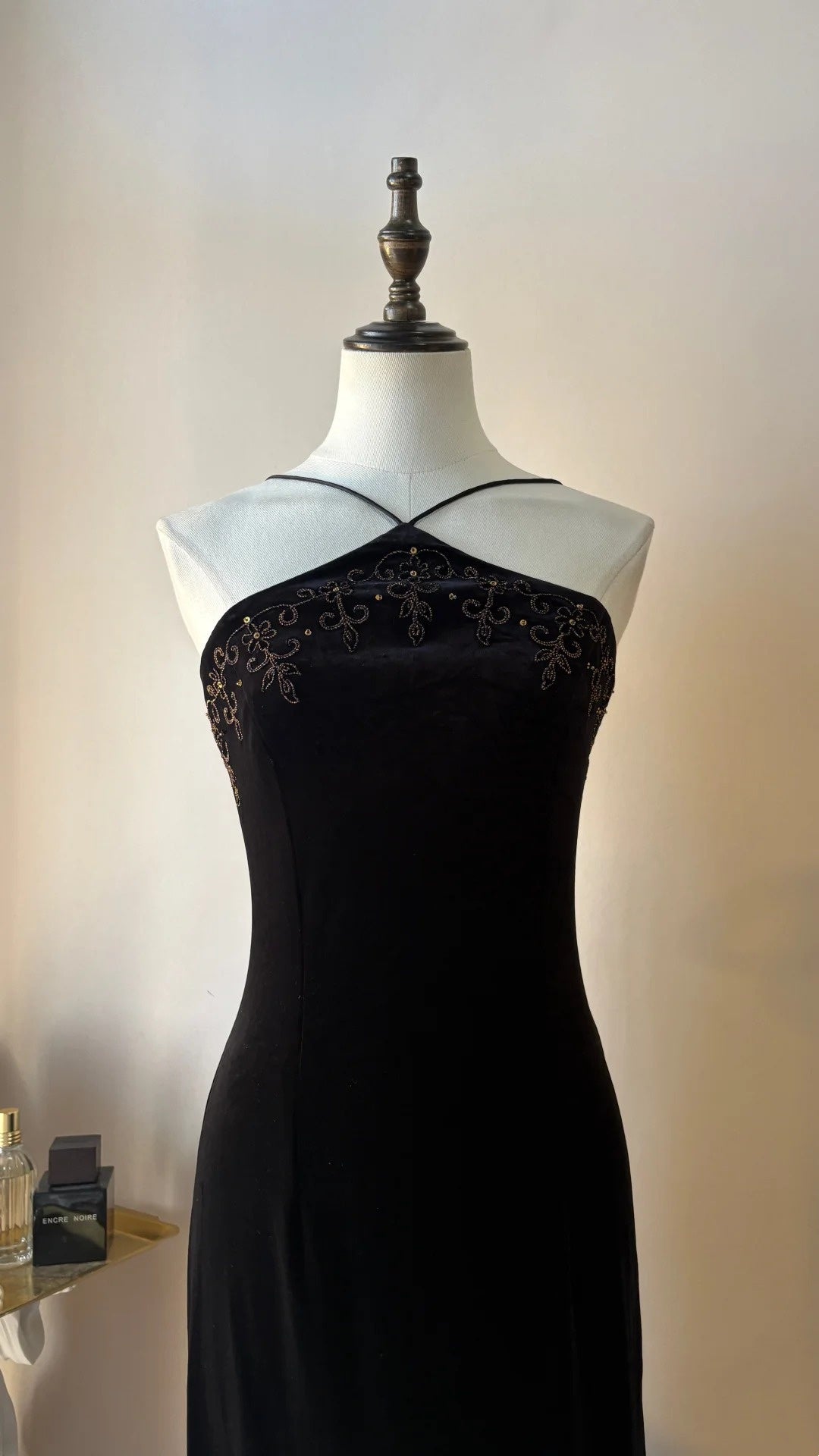 Spaghetti Strap Black Evening Dress Beaded Formal Prom Dress  P1357
