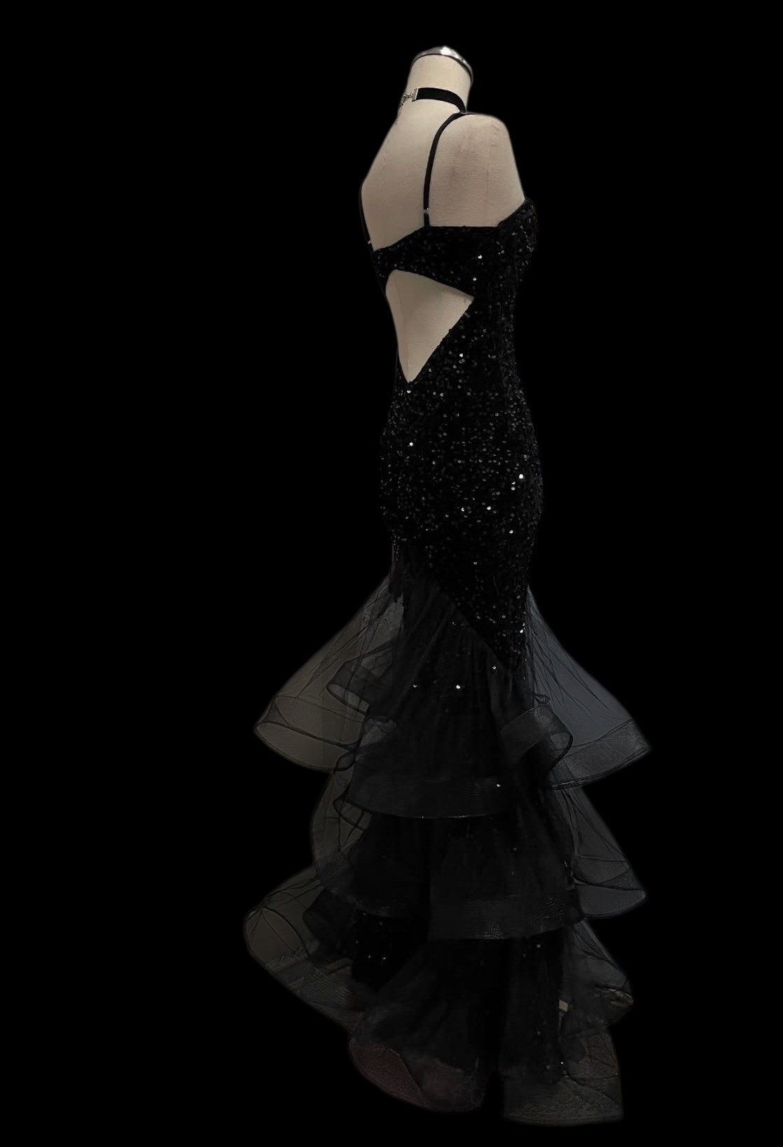 Spaghetti Strap Black Sequins Mermaid Prom Dress Formal Evening Dress  P1060