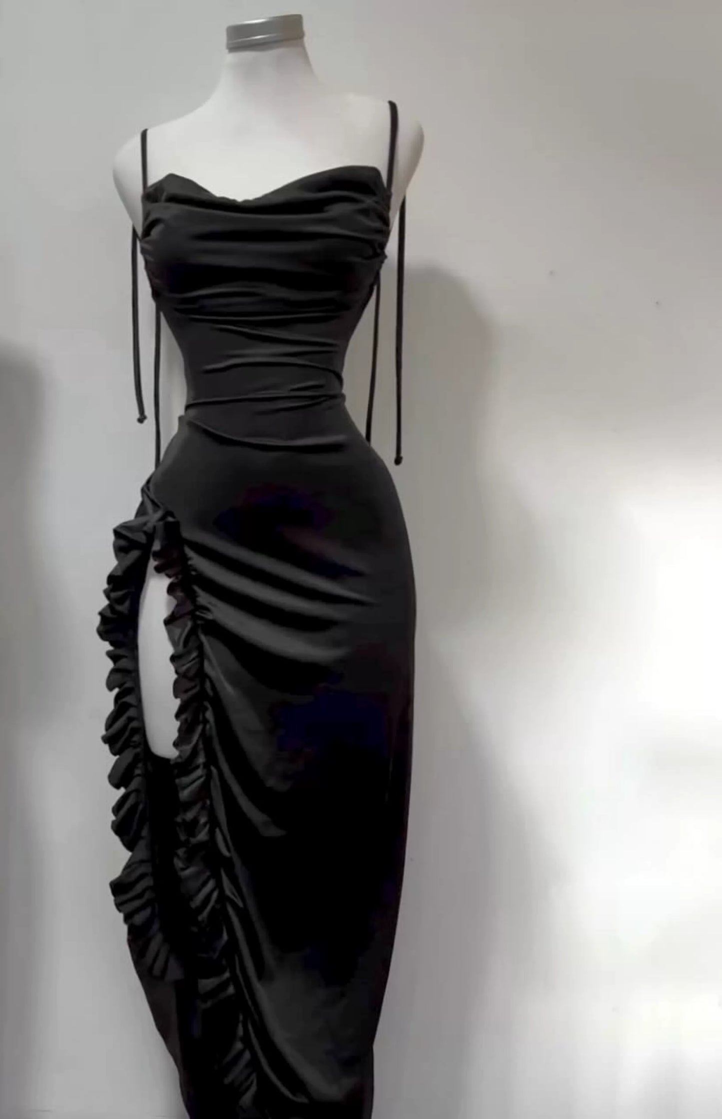 Spaghetti Strap Burgundy Satin Prom Dress Open Back Evening Dress  P1468