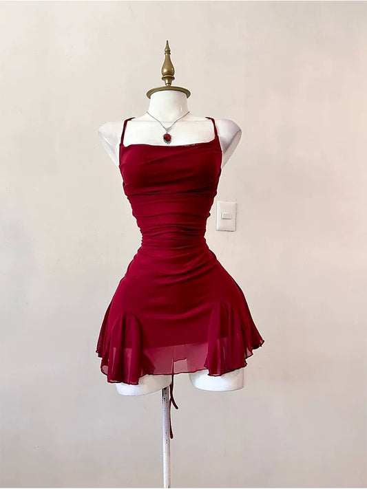 Spaghetti Strap Burgundy Sexy Birthday Dress  Short Homecoming Dress  P1407