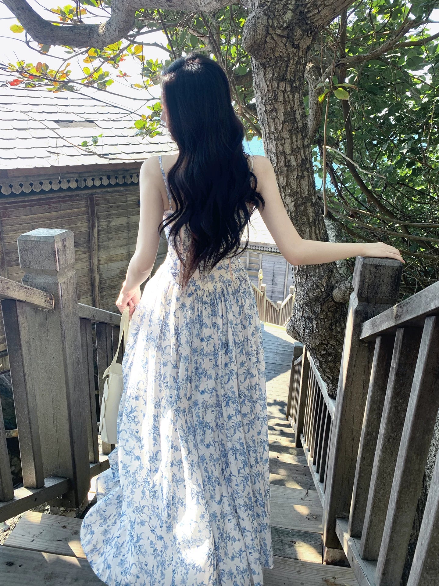 Spaghetti Strap Floral A-line Maxi Dress Beach Vacation Dress  L112