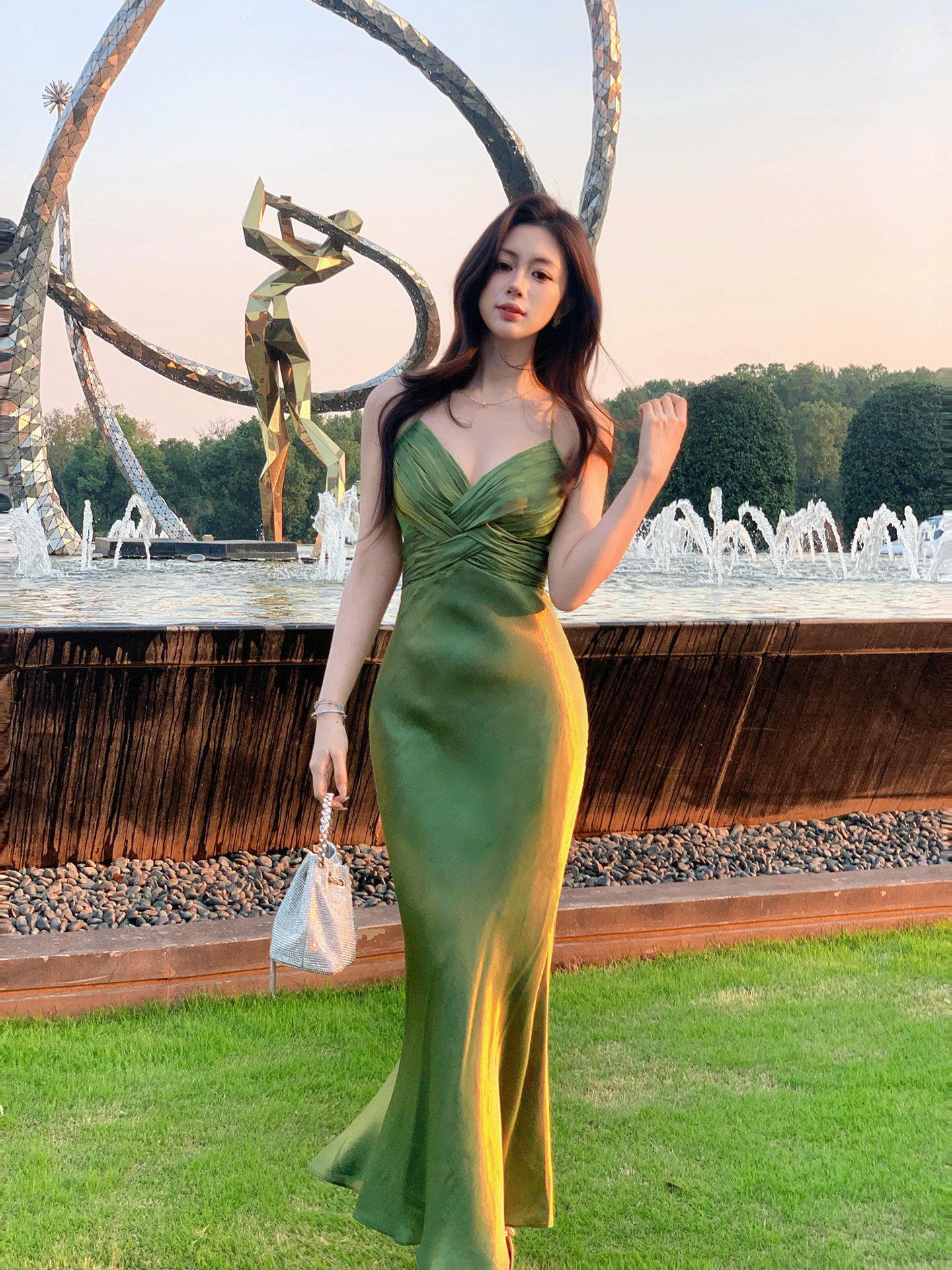 Spaghetti Strap Green Mermaid Prom Dress Formal Evening Dress  P682