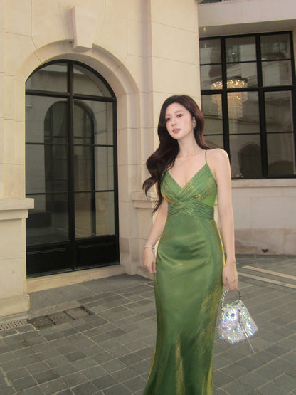 Spaghetti Strap Green Mermaid Prom Dress Formal Evening Dress  P682