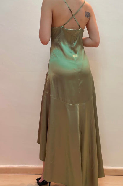 Spaghetti Strap Green Satin Prom Dress Formal Party Dress  P898