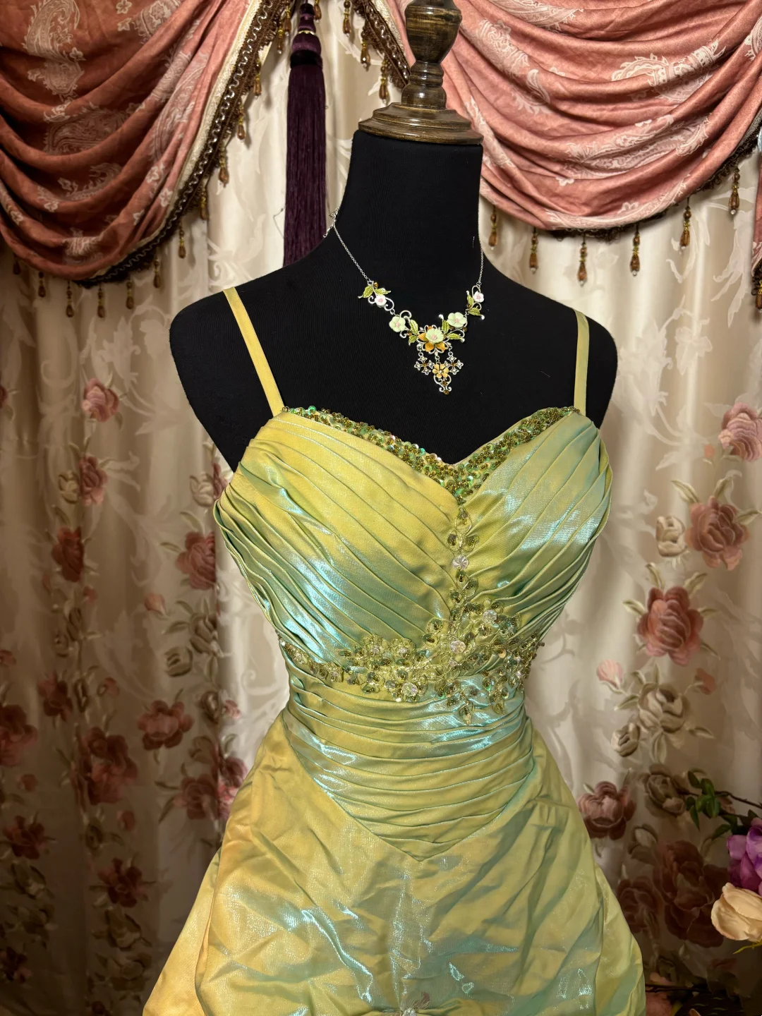 Spaghetti Strap Green Taffeta Vintage Formal Prom Dress  P1128