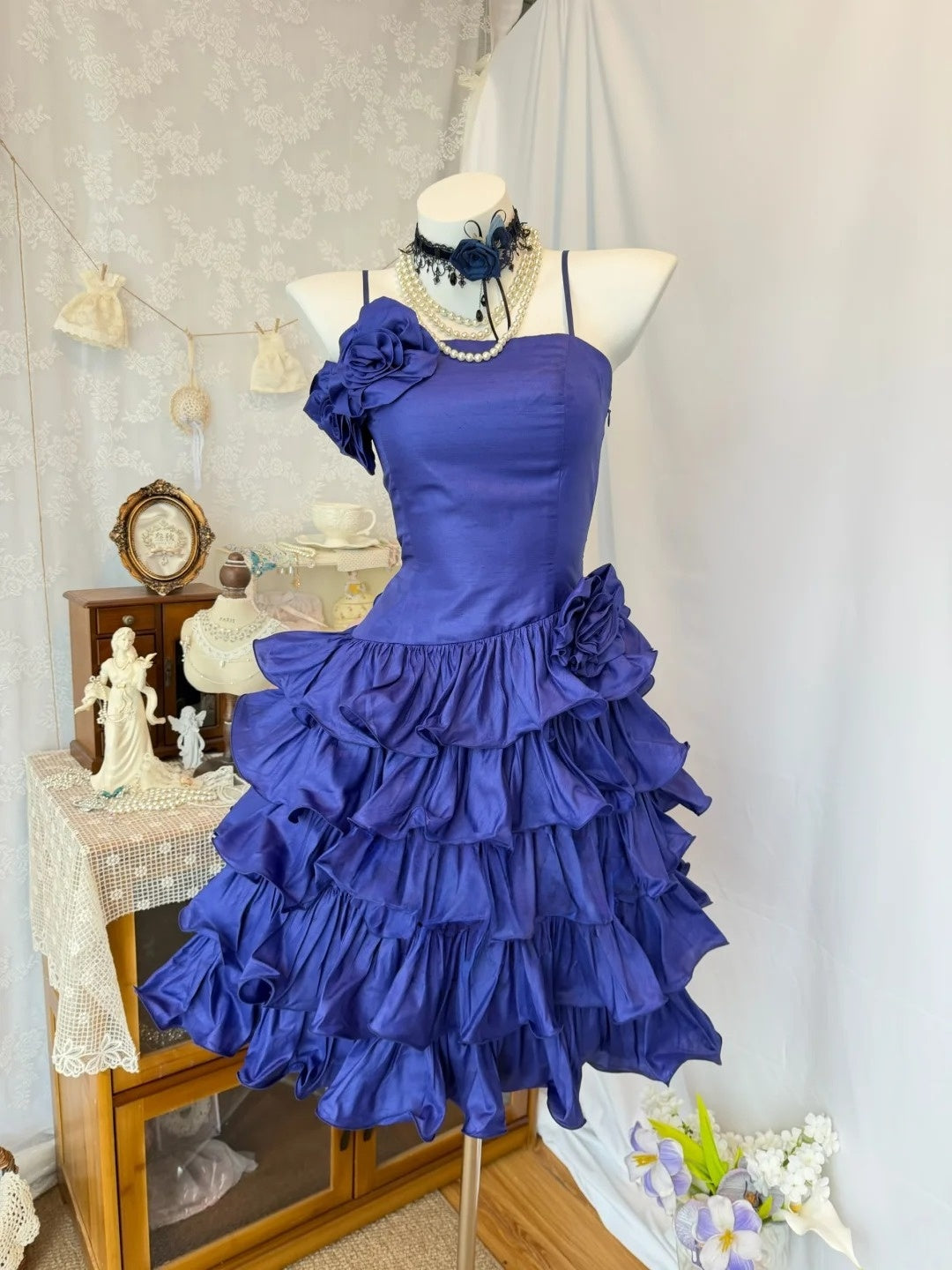Spaghetti Strap Layered Homecoming Dress Ruffled Birthday Dress   P1510