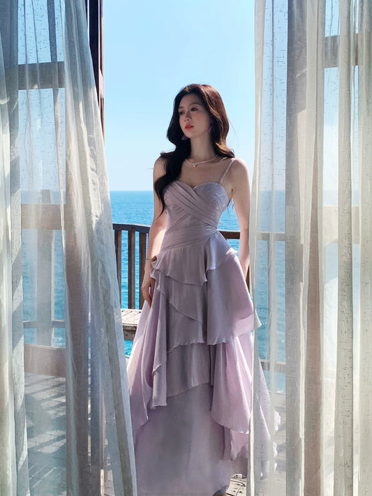 Spaghetti Strap Lilac Layered Prom Dress A Line Birthday Dress  P1395