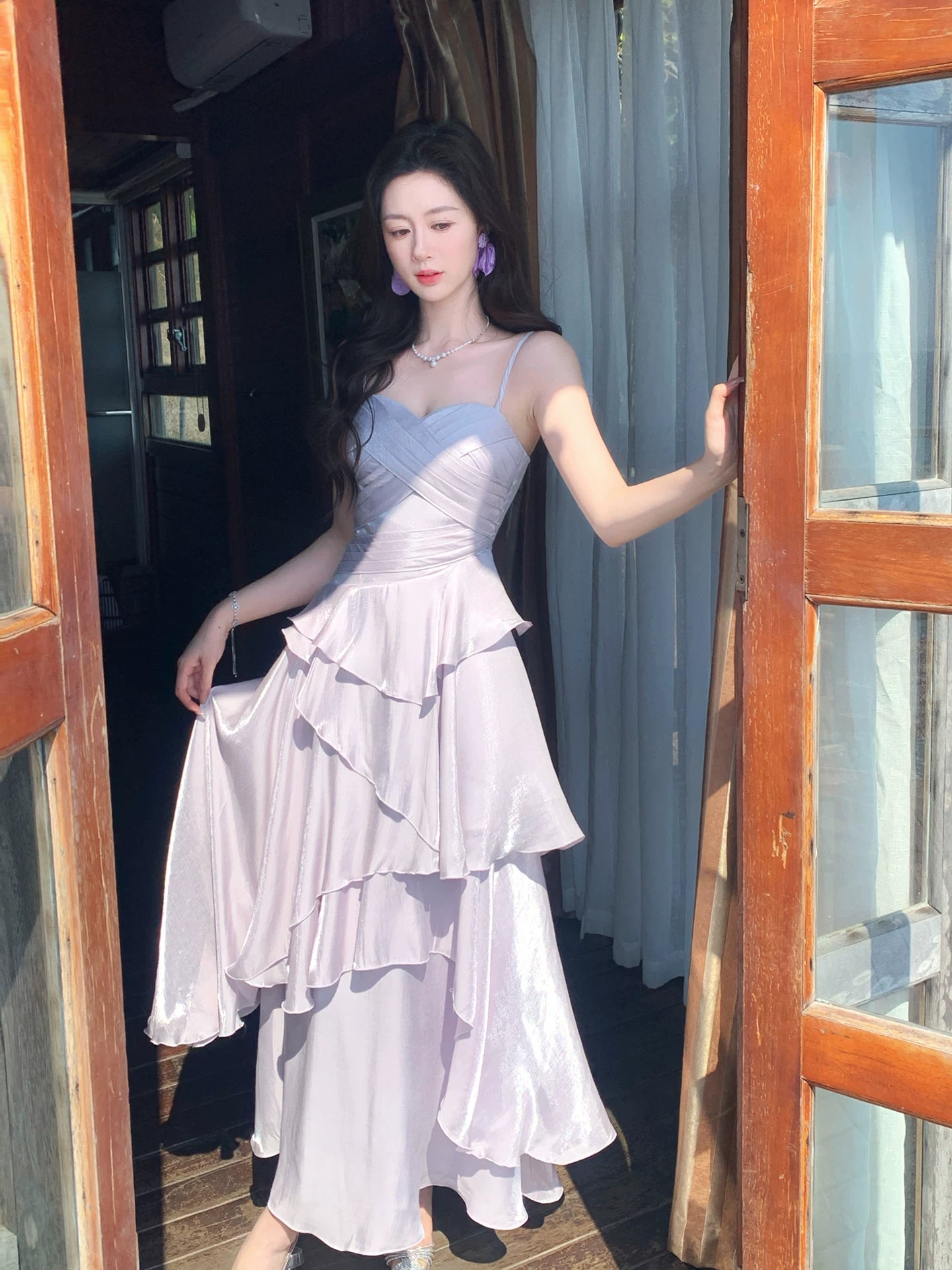 Spaghetti Strap Lilac Layered Prom Dress A Line Birthday Dress  P1395