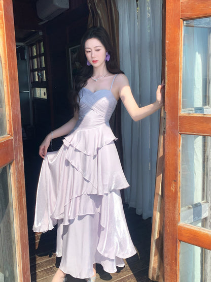 Spaghetti Strap Lilac Layered Prom Dress A Line Birthday Dress  P1395