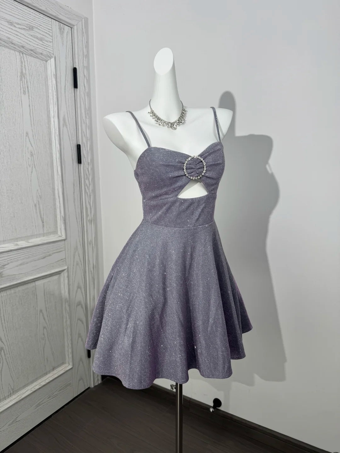 Spaghetti Strap Lilac Sparkle Homecoming Dress Short Birthday Dress  P1300