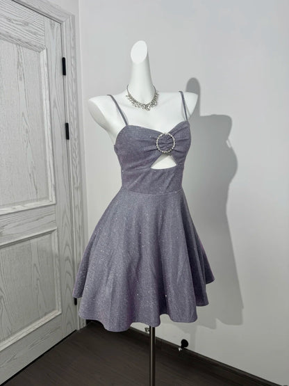 Spaghetti Strap Lilac Sparkle Homecoming Dress Short Birthday Dress  P1300