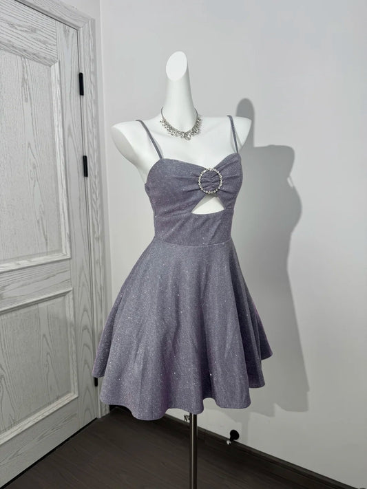 Spaghetti Strap Lilac Sparkle Homecoming Dress Short Birthday Dress  P1300