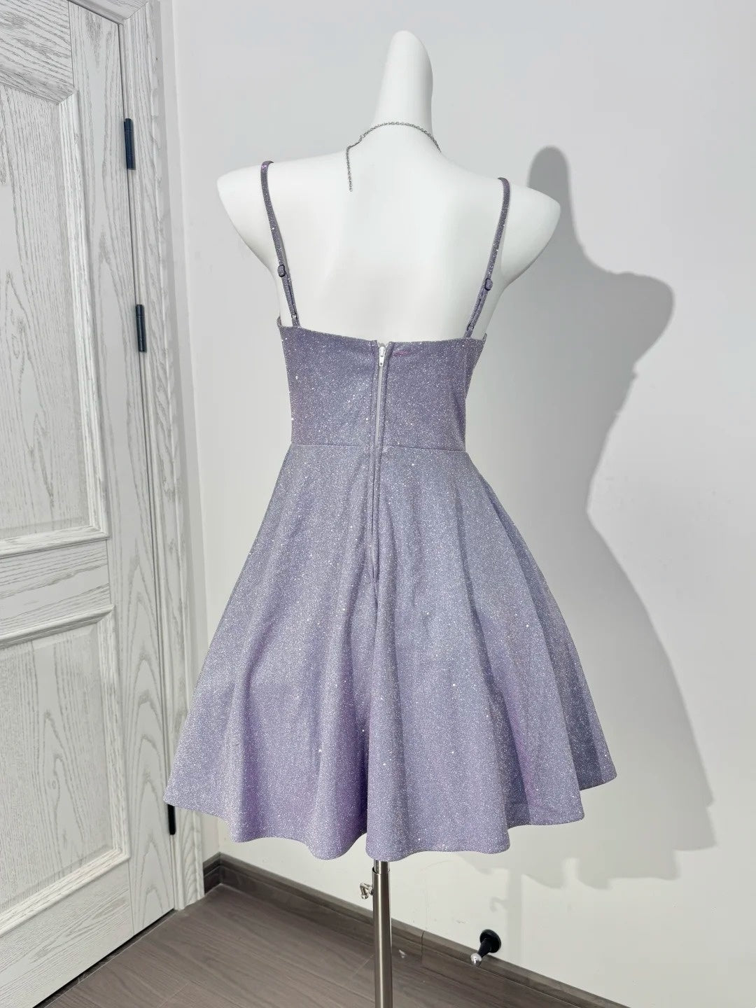 Spaghetti Strap Lilac Sparkle Homecoming Dress Short Birthday Dress  P1300