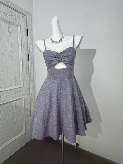 Spaghetti Strap Lilac Sparkle Homecoming Dress Short Birthday Dress  P1300