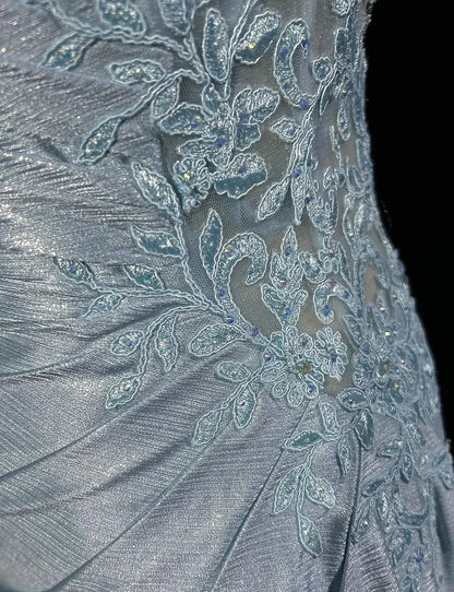 Spaghetti Strap Mermaid Satin Long Prom Backless Applique Evening Gown  P893