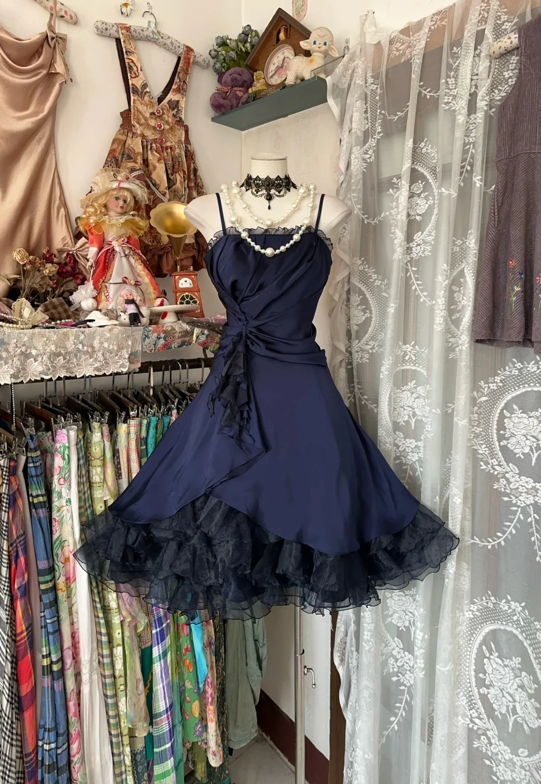 Spaghetti Strap Navy Blue A Line Short Homecoming Dress  P1215