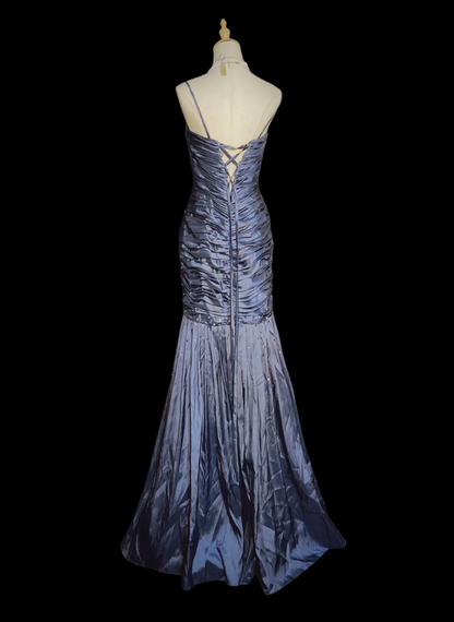 Spaghetti Strap Navy Blue Mermaid Prom Dress Taffeta Formal Dress  P929