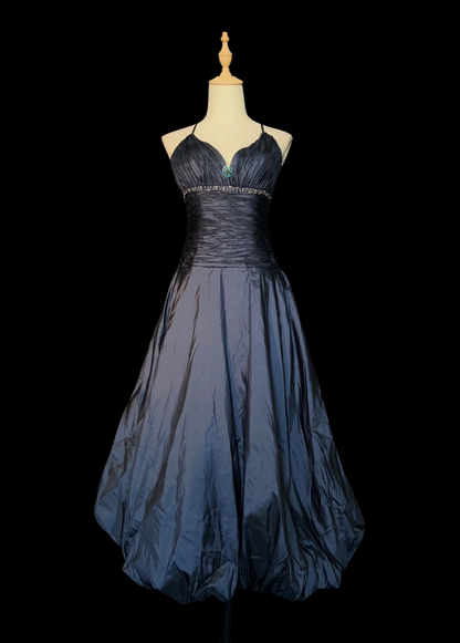 Spaghetti Strap Navy Blue Mermaid Prom Dress Taffeta Formal Dress  P930