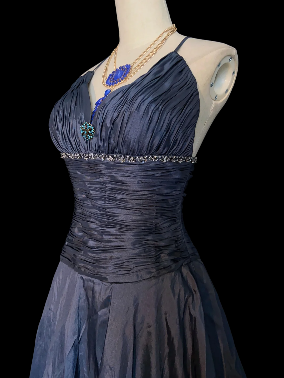 Spaghetti Strap Navy Blue Mermaid Prom Dress Taffeta Formal Dress  P930