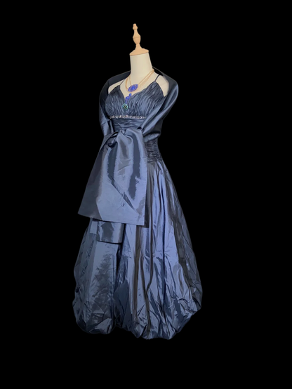Spaghetti Strap Navy Blue Mermaid Prom Dress Taffeta Formal Dress  P930