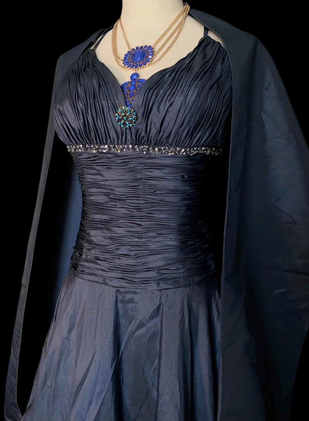 Spaghetti Strap Navy Blue Mermaid Prom Dress Taffeta Formal Dress  P930