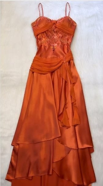 Spaghetti Strap Orange Retro Prom Dress Ruffled Evening Gown  P1435