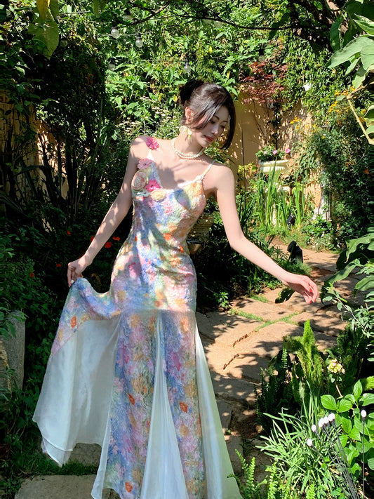 Spaghetti Strap Painting Mermaid Prom Dress Flora Summer Dress  L94