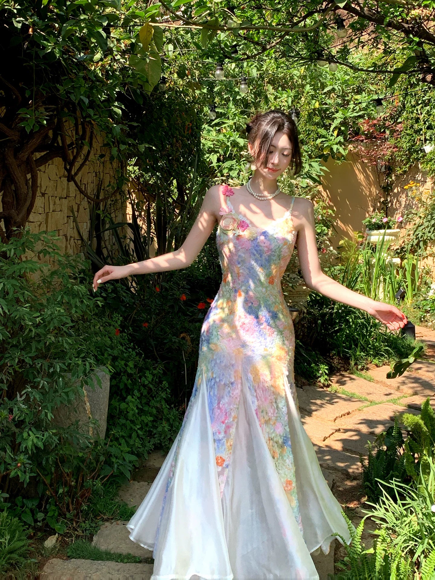 Spaghetti Strap Painting Mermaid Prom Dress Flora Summer Dress  L94