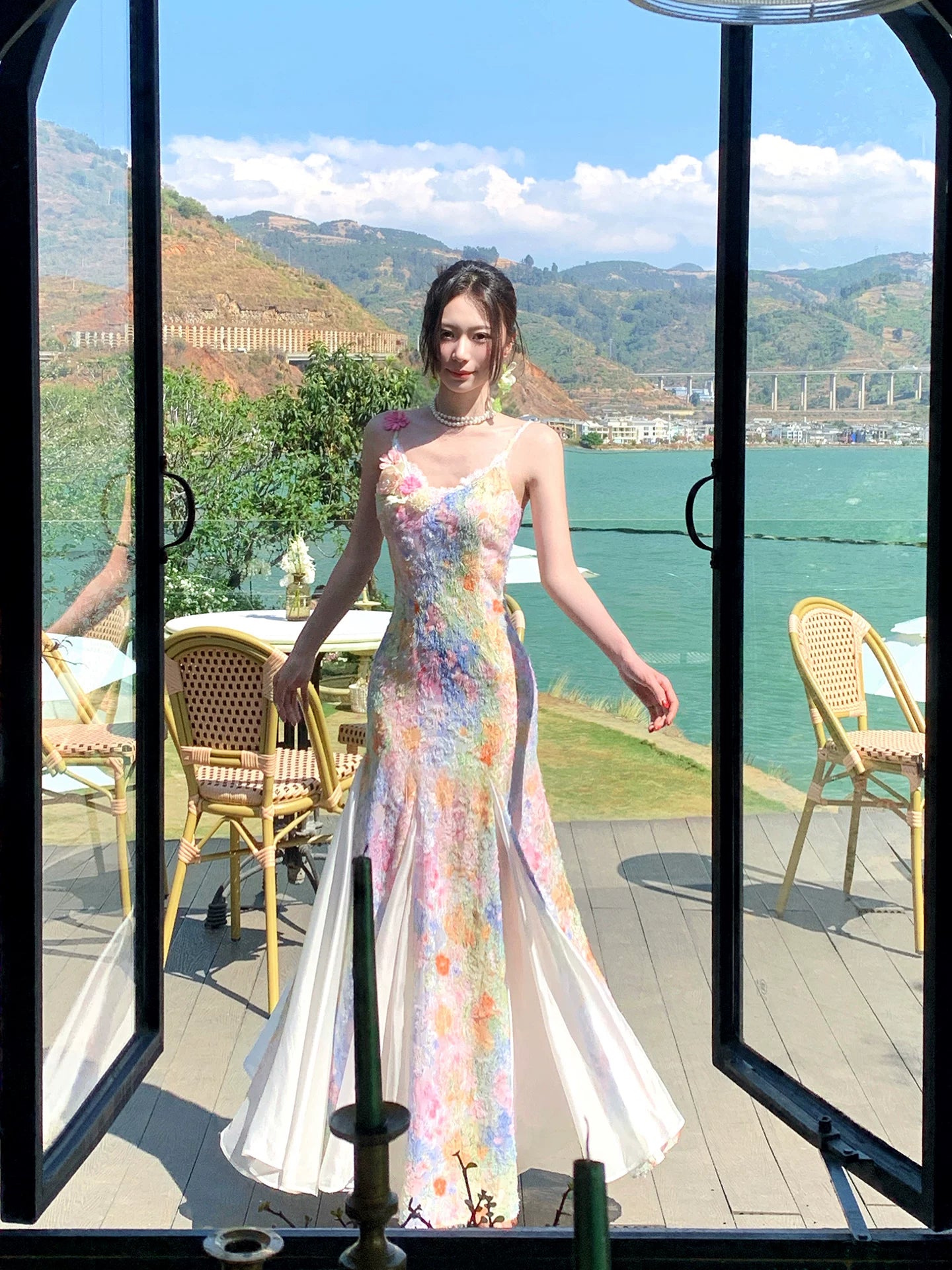 Spaghetti Strap Painting Mermaid Prom Dress Flora Summer Dress  L94