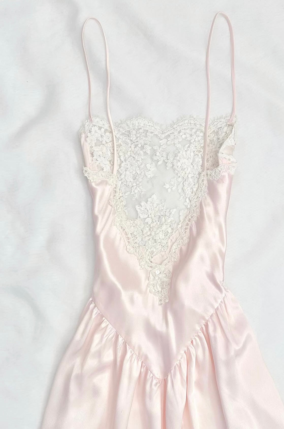 Spaghetti Strap Pink Satin Dress Lace Formal Dress  P901