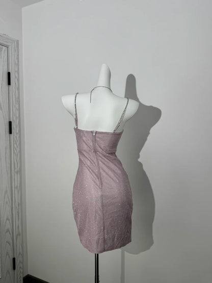 Spaghetti Strap Pink Sparkle Homecoming Dress Short Birthday Dress  P1299