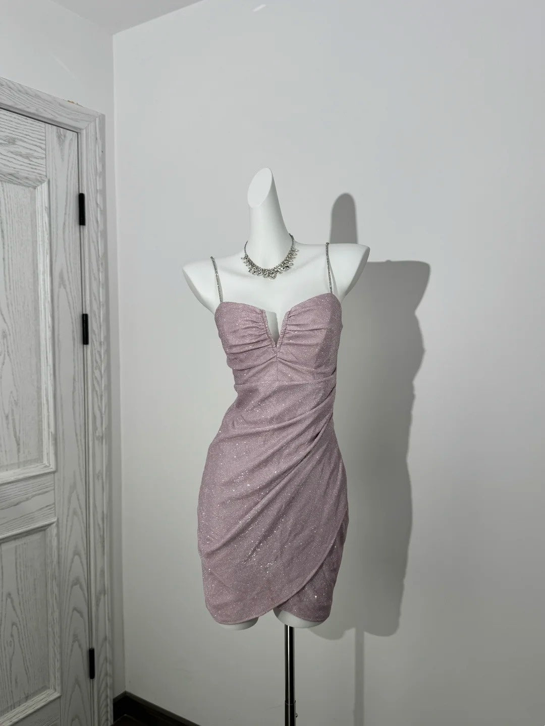 Spaghetti Strap Pink Sparkle Homecoming Dress Short Birthday Dress  P1299