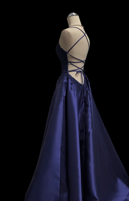 Spaghetti Strap Purple A Line Prom Dress With Appliques  P1059