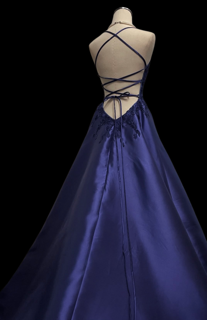 Spaghetti Strap Purple A Line Prom Dress With Appliques  P1059