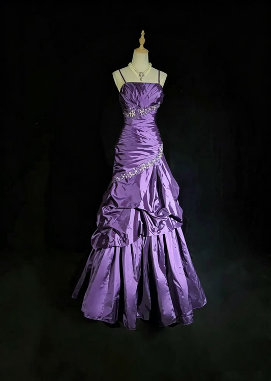 Spaghetti Strap Purple Mermaid Retro Prom Dress Mermaid Evening Gown   P1414