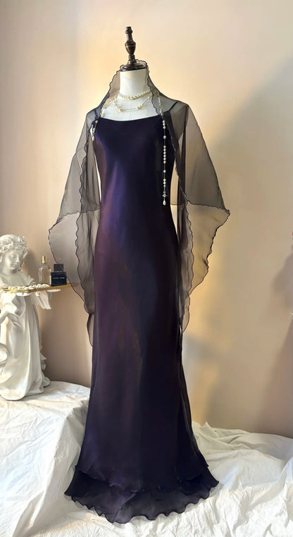 Spaghetti Strap Purple Prom Dress Retro Evening Dress  P1326