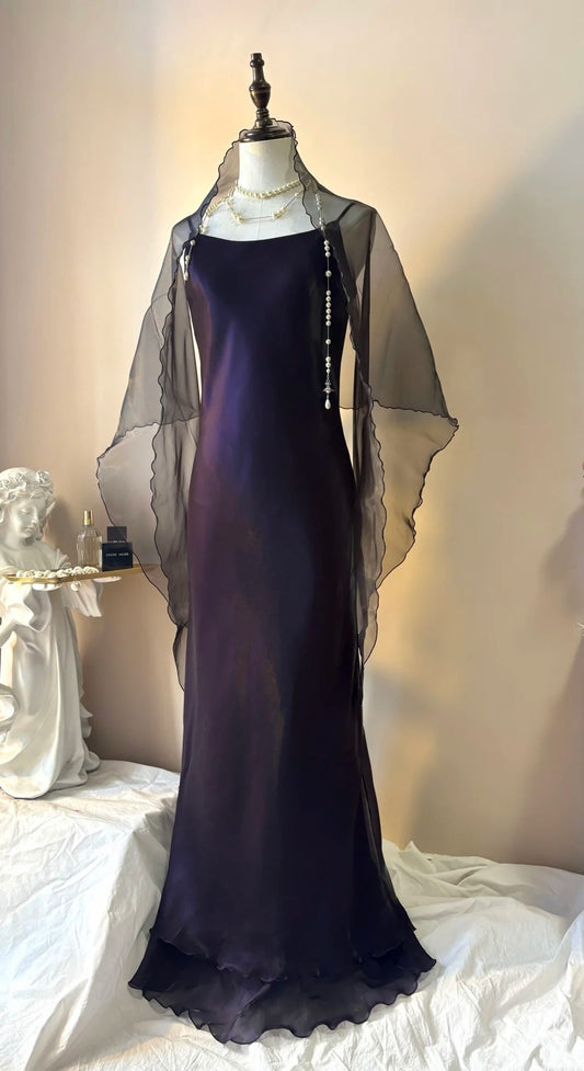 Spaghetti Strap Purple Prom Dress Retro Evening Dress  P1326